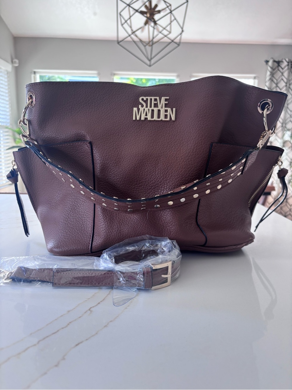 Steve Madden Brown Pebbled Shoulder Bag with Gold Hardware